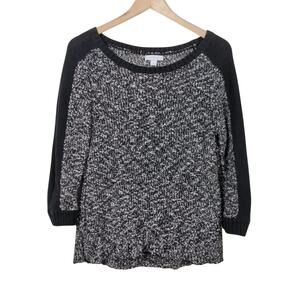 New York & Company Cropped Sweater Black White Women Size S Knit Lightweight